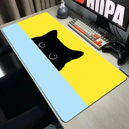 Funny Black Cat Mouse Pad - XXL Kawaii Desk Mat 800x400 Large Computer Keyboard Pad for Office Gaming Setup