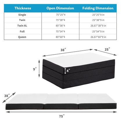 JHK Three-Fold Portable Floor Bed – CertiPUR-US Certified, Soft & Flexible Zipper Mattress for Travel, Camping, and Yoga