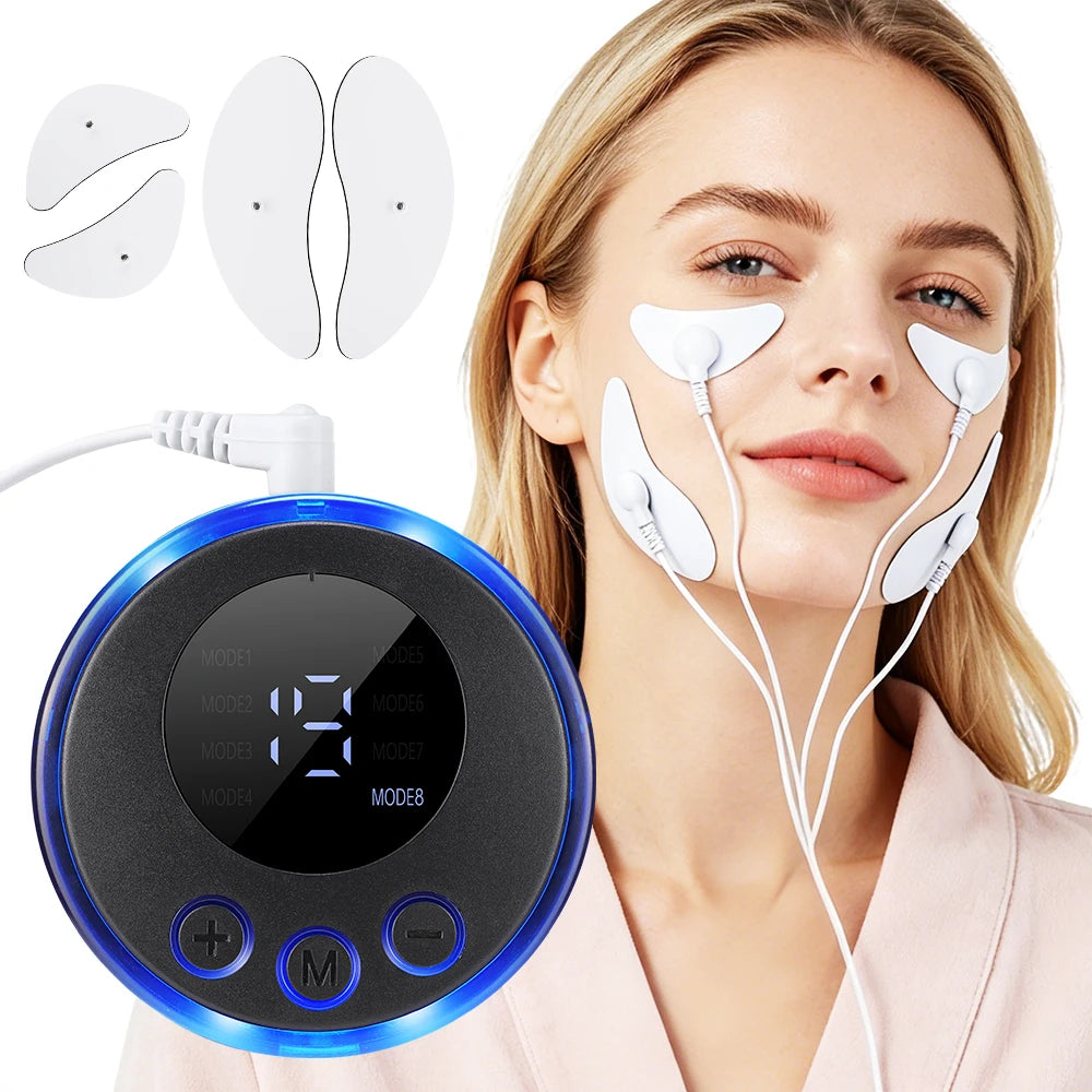 EMS Facial Lifting Massager – 8 Modes, 19 Intensity Levels, Rechargeable Face and Eye Beauty Device for Home Use