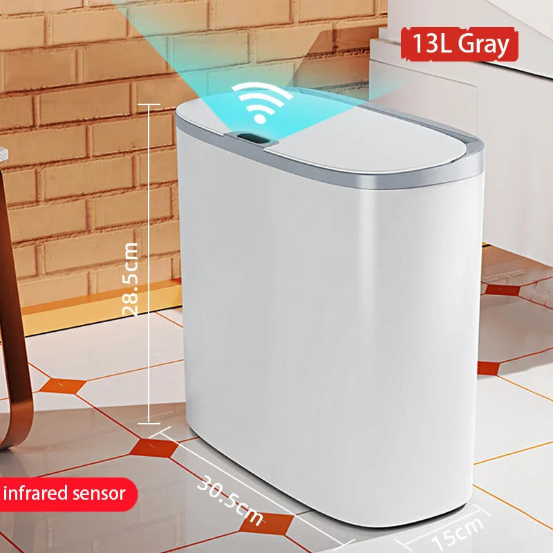 Automatic Touchless Bathroom Trash Can – Motion Sensor Waterproof Slim Garbage Bin for Kitchen & Bedroom