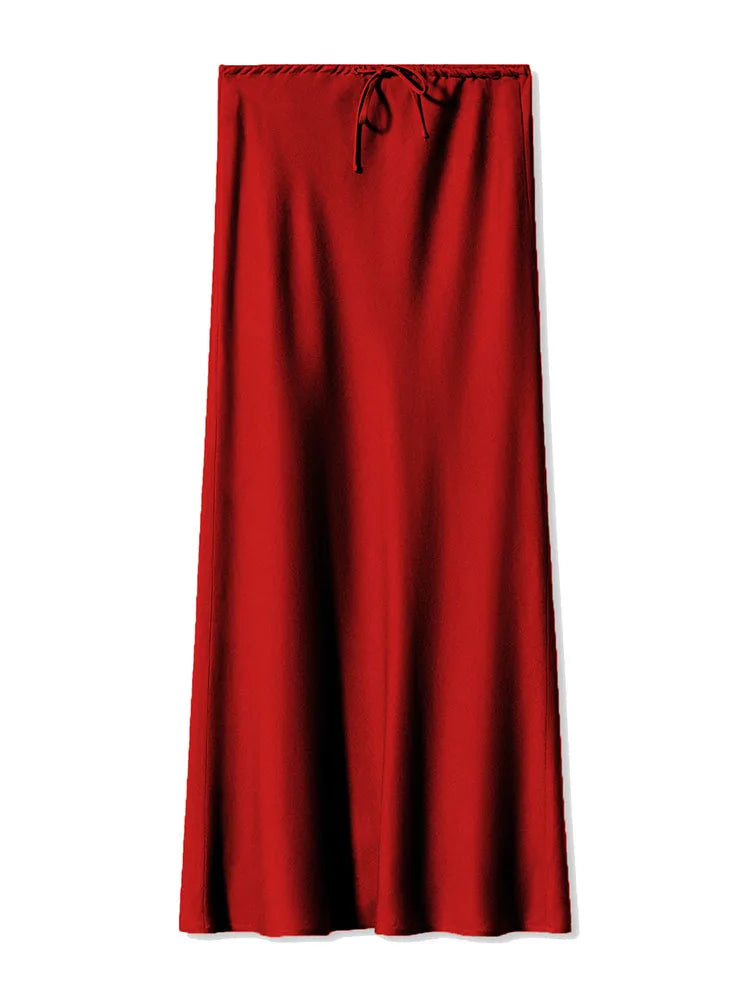 Women’s Long Satin Maxi Skirt – Luxury Shiny High Waist Straight Fit Elegant Skirt for Spring Summer Casual Fashion