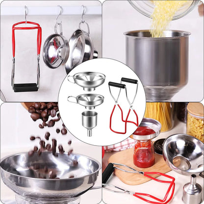 4-Piece Stainless Steel Canning Funnel Set - Grip Handle Jam Funnels for Spices, Liquids & Food Transfer