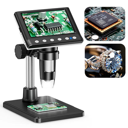 Hayve 4.3” Digital Microscope DM7 – 1600X 1080P USB Soldering Microscope with 8 LEDs for PCB Repair, Windows & Mac Compatible Inspection Tool