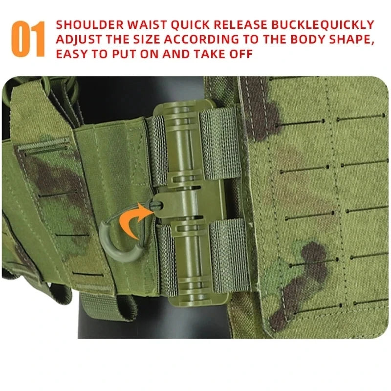 New Combat Vest 6094 – Lightweight Quick Release Laser Cut Tactical Gear for Hunting, Black Tactical Vest