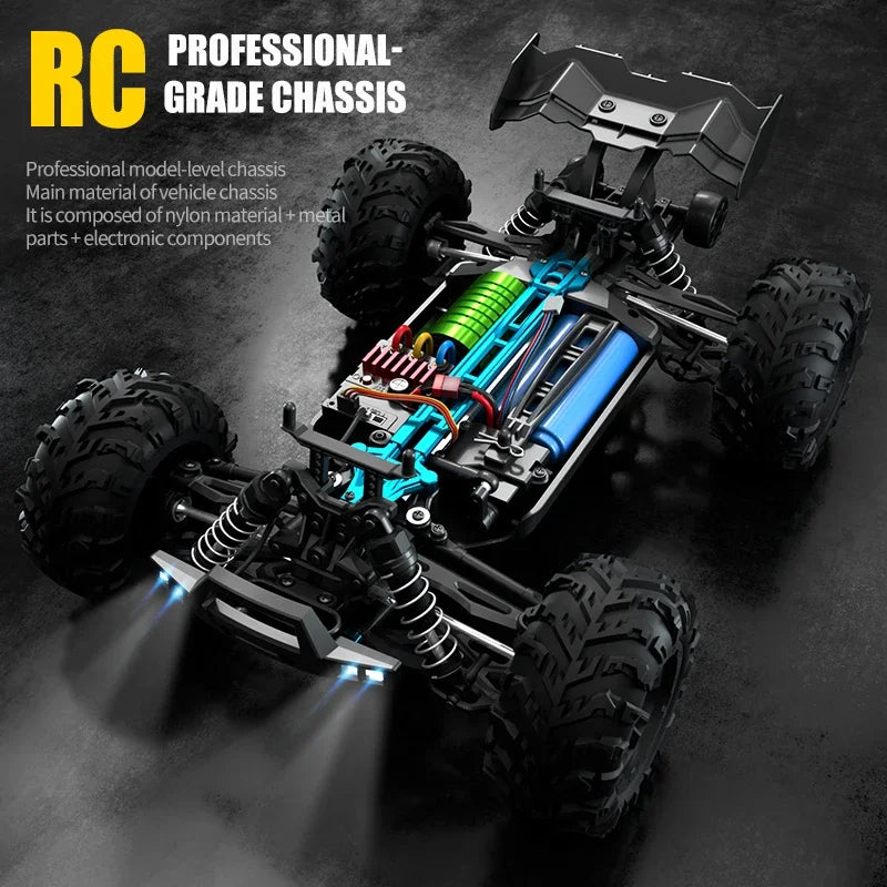16103 Fast RC Cars – 50km/h 1/16 Off-Road 4WD Monster Truck with LED Headlights, 2.4G Waterproof Remote Control (For Adults & Kids)