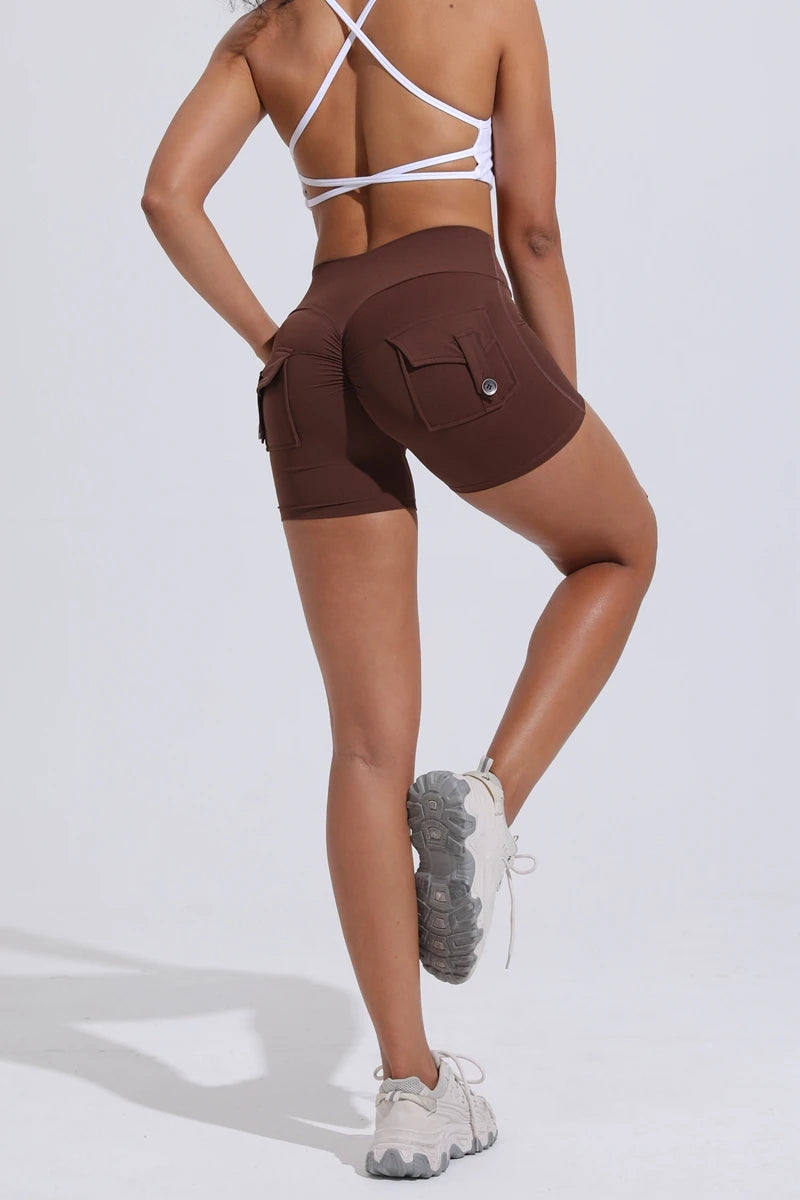 QINACTIVE Women’s Yoga Shorts — High Waist Scrunched Butt Pocket Push-Up Gym Leggings & Sexy Booty Fitness Tights