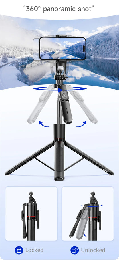 MEUYAG Selfie Stick Tripod – 1708mm Monopod with Fill Light, Bluetooth Remote, 360° Rotation & 1/4” Interface for Mobile Phones