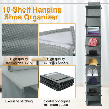 10-Shelf Hanging Shoe Organizer – Foldable Non-Woven Fabric Space-Saving Shoe Rack Multipurpose Storage