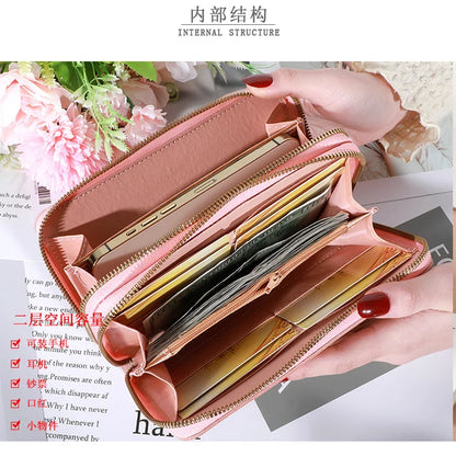 Long Women’s PU Leather Wallet – Double Zipper Tassel Clutch with Coin Purse & Card Holder