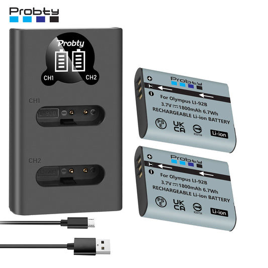 Li-90B / Li-92B Battery & Charger for Olympus Tough TG Series & SP-100 Cameras