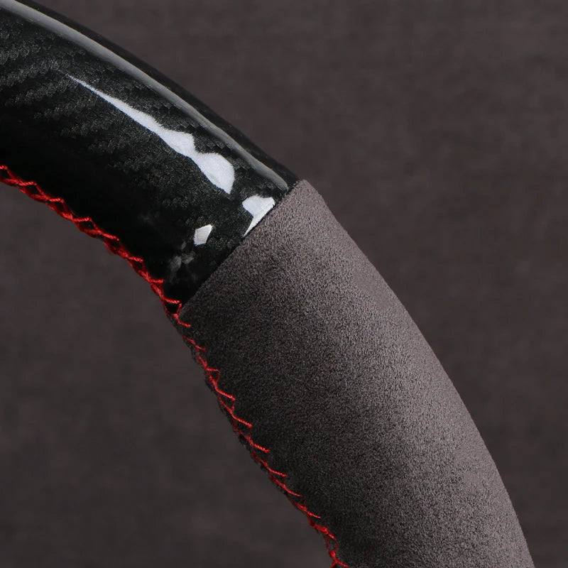 Dual-Tone Carbon Suede Steering Wheel Cover — Non-Slip, Soft Comfort, Universal Fit for Round & D-Type Wheels