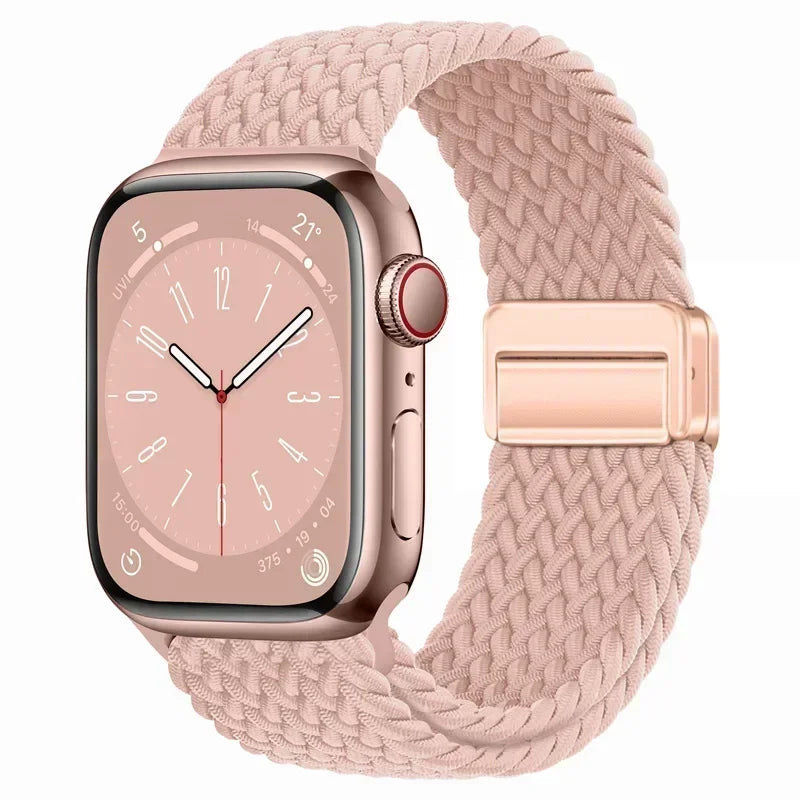 Nylon Braided Loop Apple Watch Band – Magnetic Metal Bracelet Strap for Ultra 2, Series 3–9 & SE (40mm–49mm) Adjustable Wristband