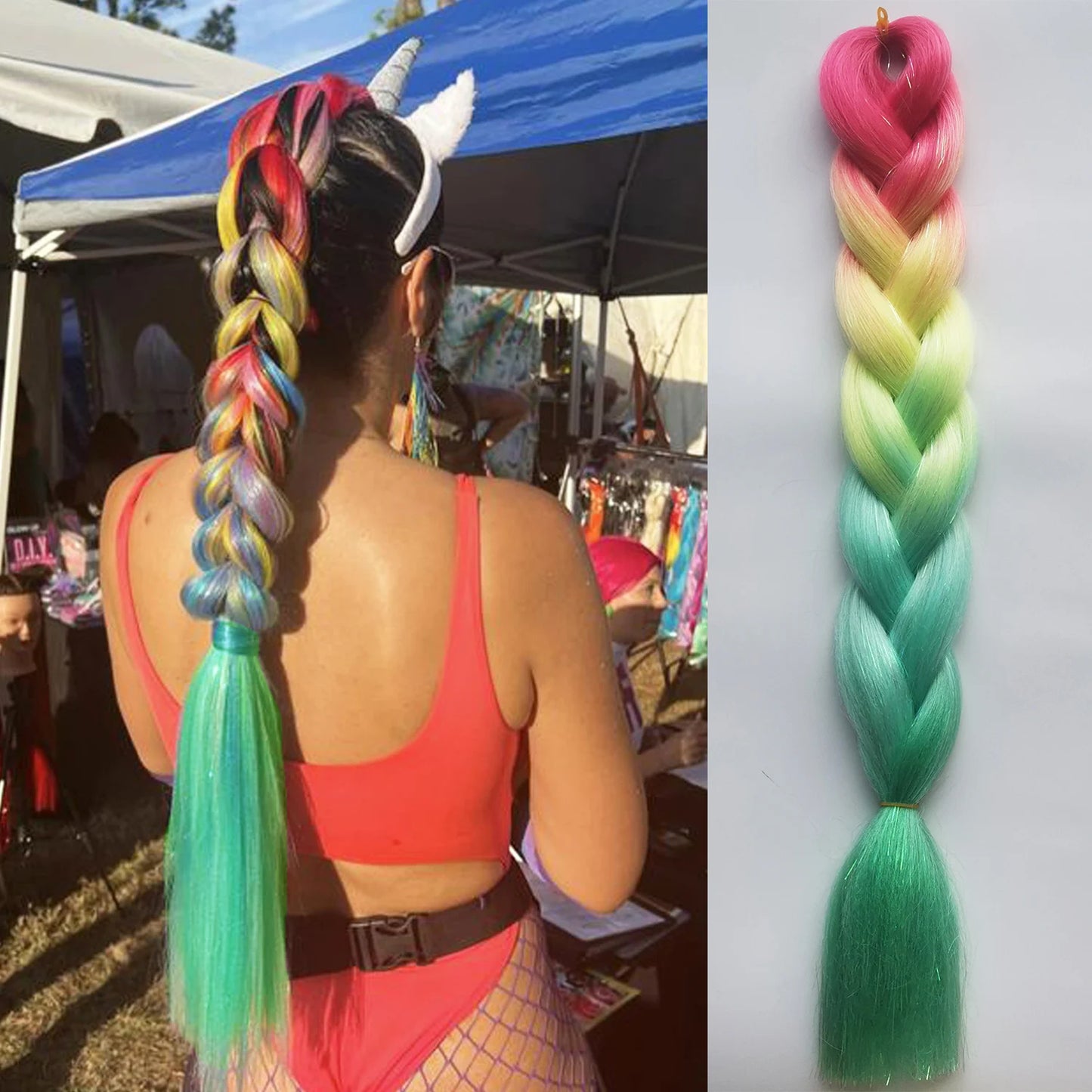 Purple, Pink & White Ombre Straight Braids – Hair Tinsel Festival Rave Extensions for Girls, Crazy Hair Day Braids