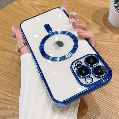 Luxury Plating MagSafe Magnetic Case for iPhone 16/15/14/13/12/11 Pro Max Plus – Wireless Charging Cover with Lens Protector