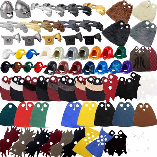 MOC Medieval Knight Building Blocks - Military Soldier Figures with Armor, Helmet, Cape & Brick Toy Accessories