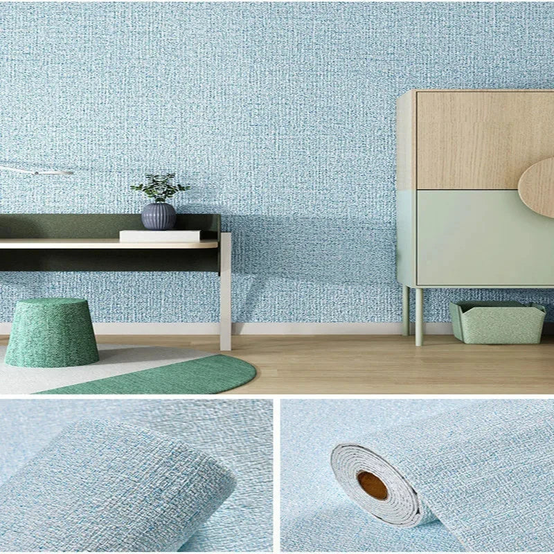 Linen 3D Foam Self-Adhesive PVC Wallpaper - Solid Color, Thickened Waterproof Wall Stickers for Home Renovation & Decor