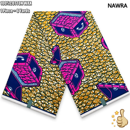100% Cotton African Real Wax Fabric - Ankara Batik Pagne Sewing Material for Women's Dresses
