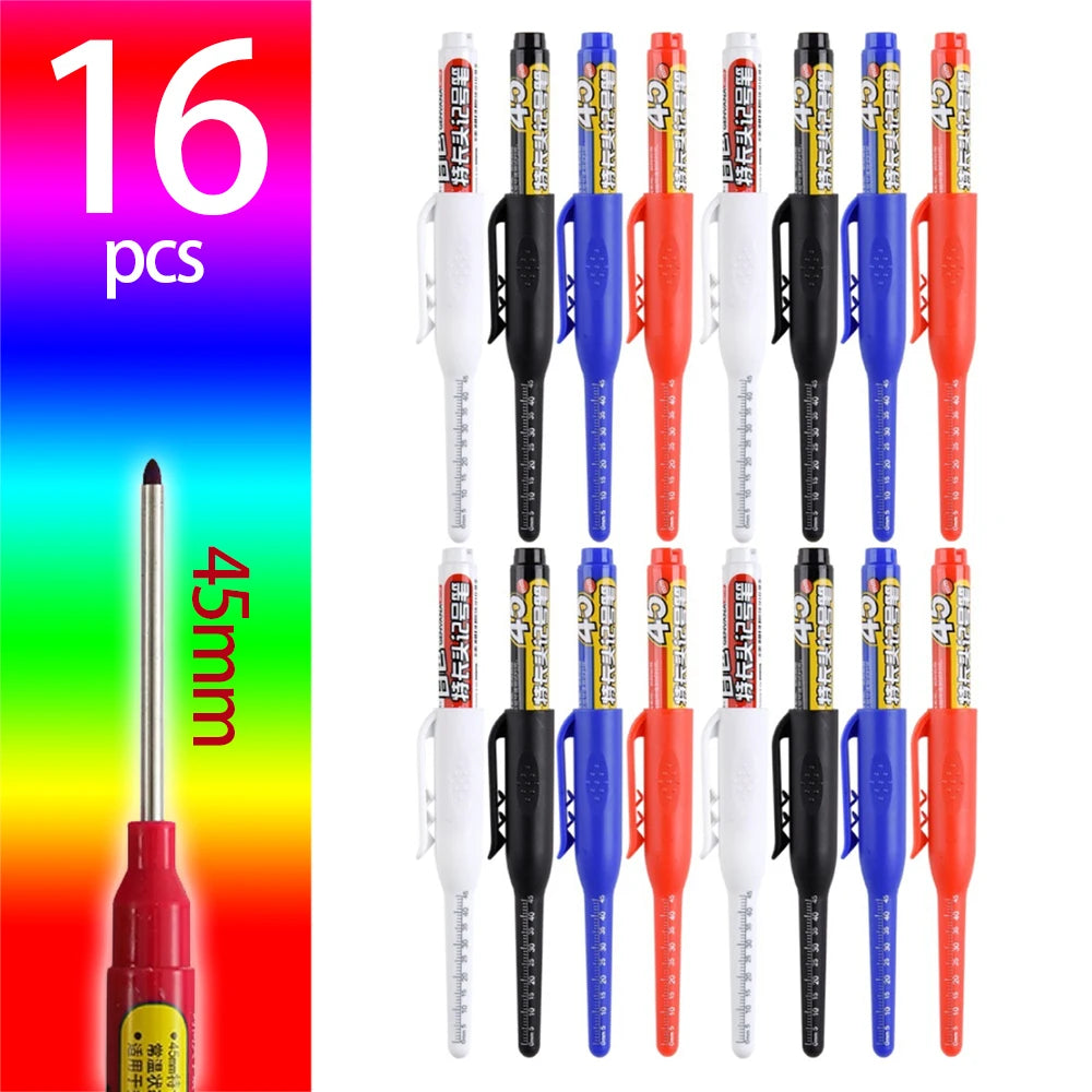 45mm Deep-Hole Carpenter Marker Pen - Long-Nib Woodworking Marking Pen for Measuring & Construction