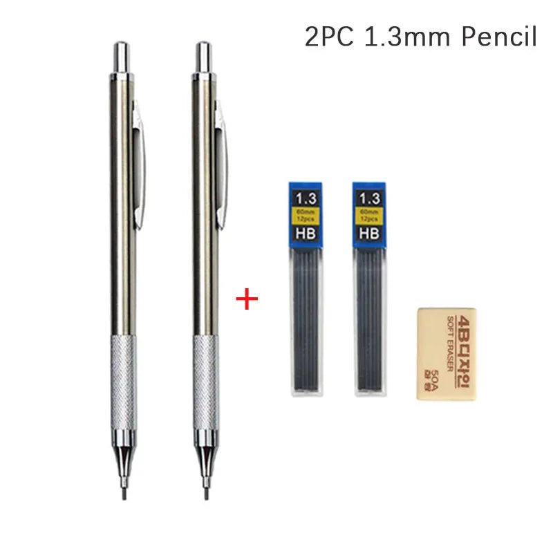 Full Metal Mechanical Pencil Set — 0.3–2.0mm Automatic Pencils for Art, Drawing & School