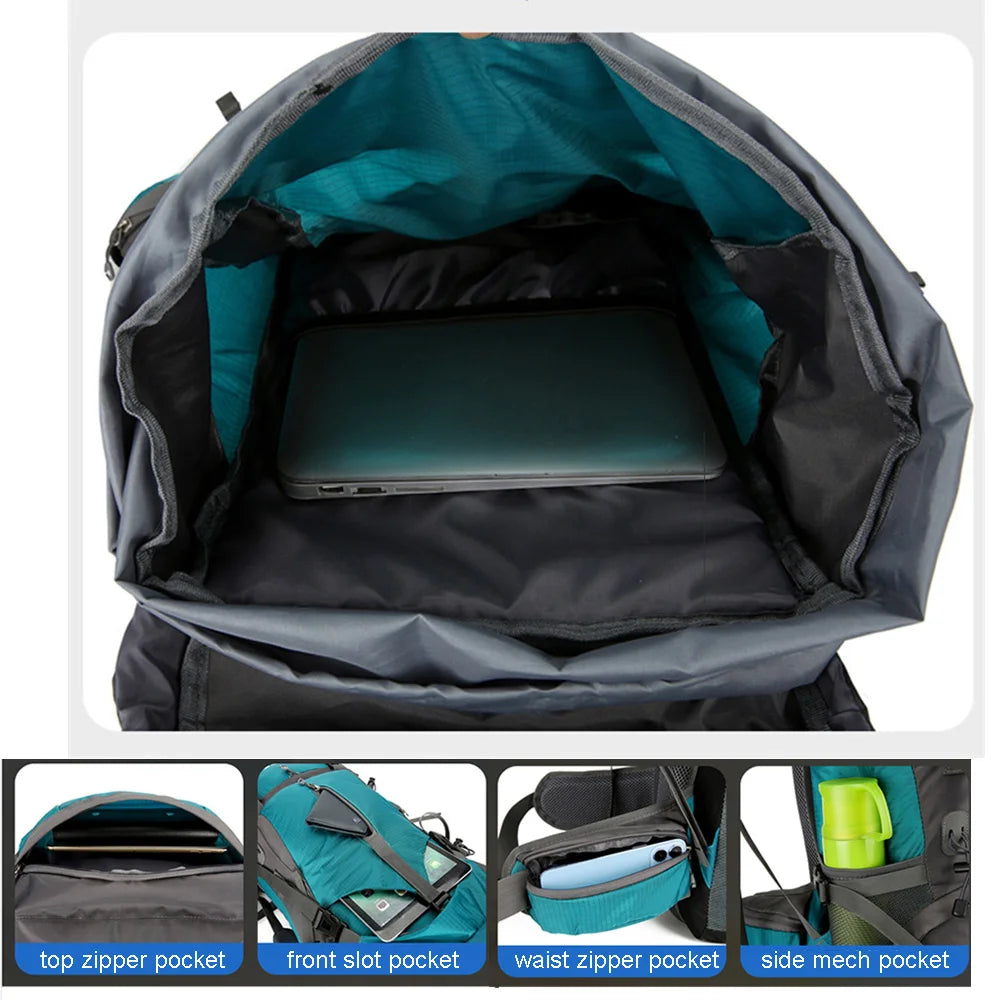 70L Nylon Camping Backpack with Rain Cover — Outdoor Hiking, Mountaineering & Travel Daypack for Men