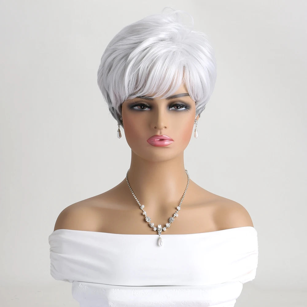 Short Natural Straight White Wig for Women – Heat-Resistant Daily & Party Wig