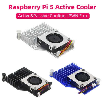 Raspberry Pi 5 Active Cooler — Aluminum Heatsink with PWM Adjustable Fan, Black/Silver/Blue Cooling Radiator for Pi 5