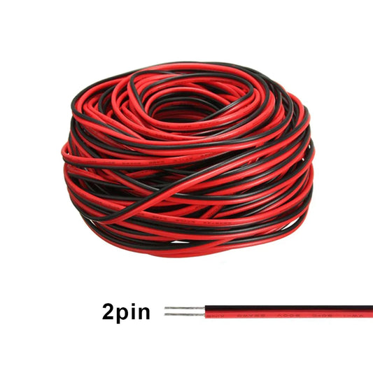 20m 2PIN Electrical Wire – Tinned Copper PVC Insulated Red & Black Cable, 22AWG for Single Color LED Strip Light Extension