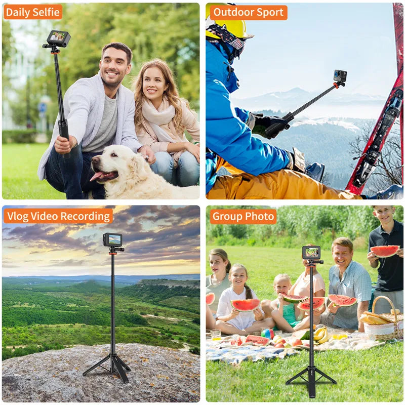 Selfie Stick Tripod – Extendable Stand Handle for GoPro 13-8, Insta360 X4, DJI OSMO Action 5/4/3 Accessories