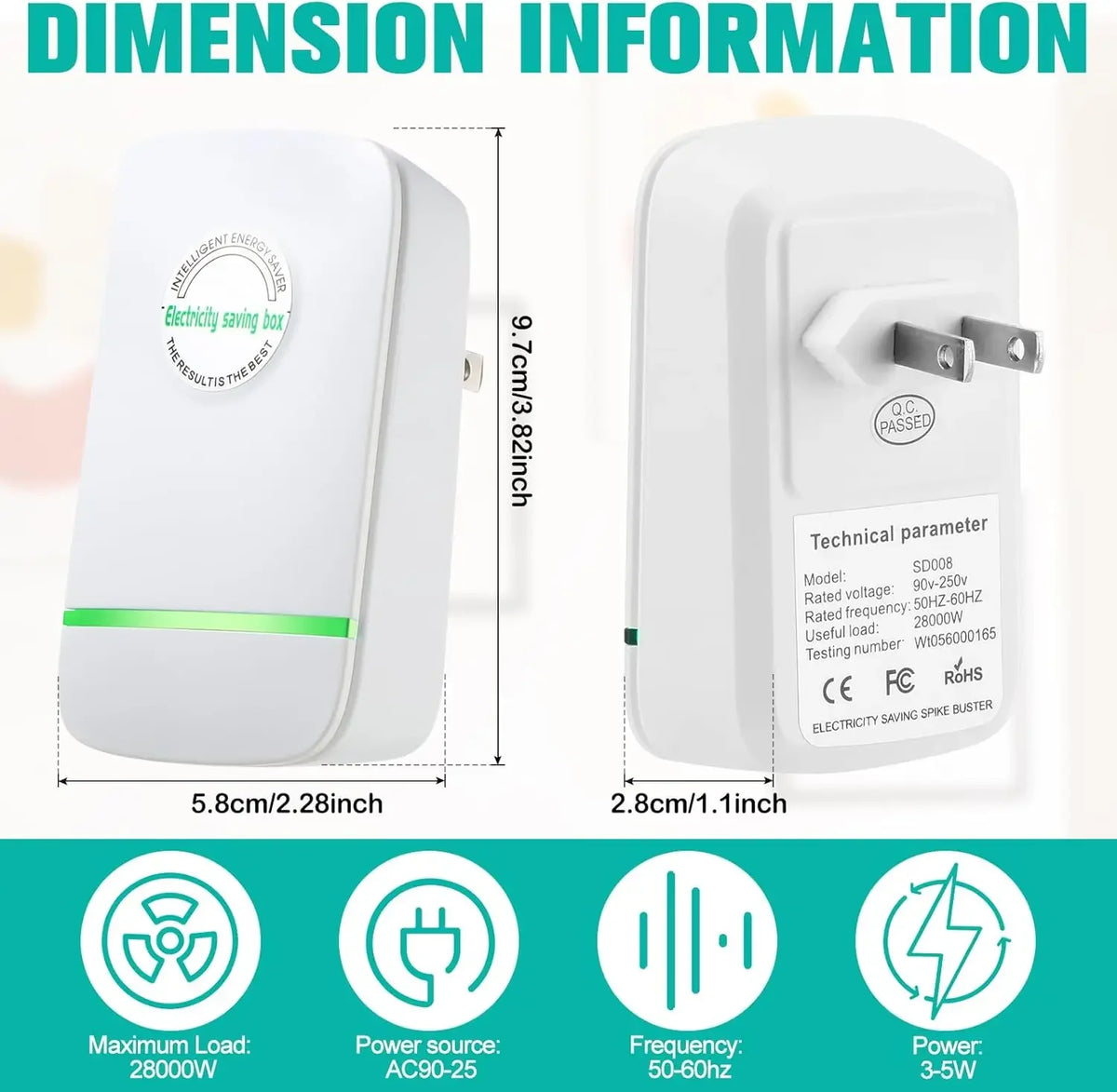 Household Power Saver Box – Voltage Stabilizer Device with EU/US Plug for Home, Office & Factory (90–250V)