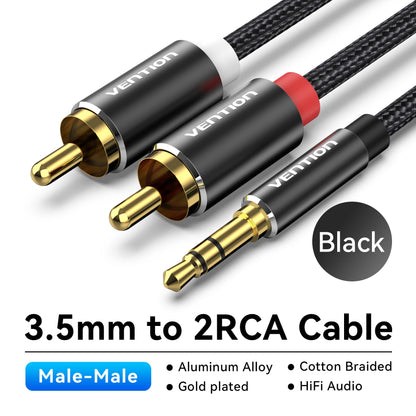 Vention 3.5mm to 2RCA RCA Audio Cable – Stereo Splitter Jack Cord for Smartphone, Amplifier & Home Theater AUX Connection