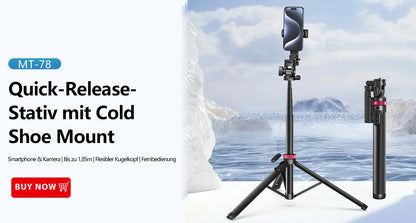 Ulanzi MA09 1.8m Selfie Stick Tripod – Remote Control Tripod for iPhone 16-13 Pro Max & Android with Panoramic Ball Head Holder