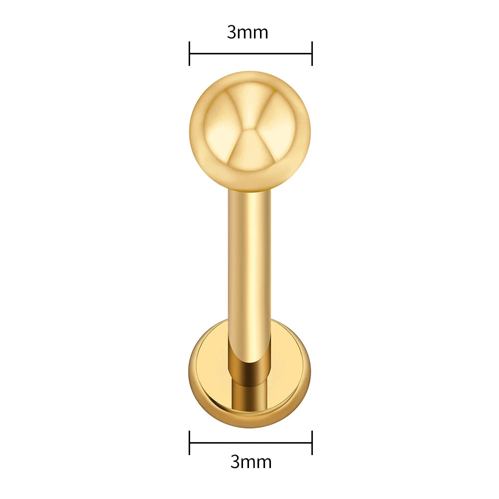 ASTM F136 Titanium Labret Stud Earrings – Threadless Push Pin Nose, Tragus, Cartilage & Helix Piercing Jewelry 16G/18G