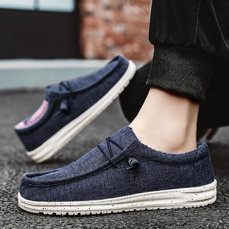 Men’s Casual Denim Canvas Shoes – Breathable Lightweight Walking Flats, Fashion Outdoor Loafers for Men, Large Size Comfortable Everyday Footwear