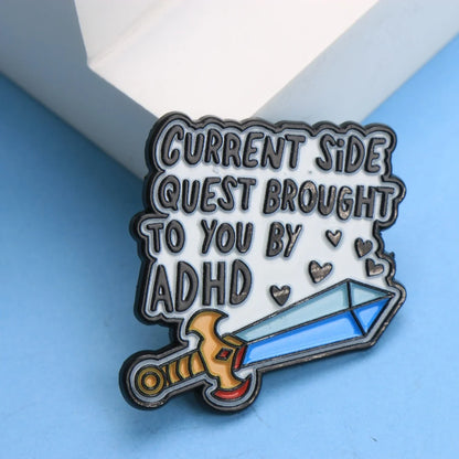 ADHD Side Quest Sword Enamel Pin – Cartoon Lapel Badge for Backpacks & DIY Gifts