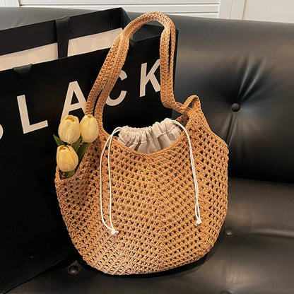 2-in-1 Luxury Summer Beach Tote Bag – Hollow-Out Large Capacity Shoulder Handbag for Women, Casual Underarm Bag