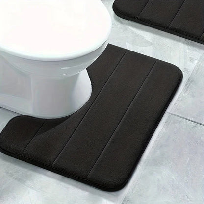 Soft Non-Slip Quick-Dry Bathroom U-Mat - Pure Color Stripe Absorbent Toilet & Shower Carpet