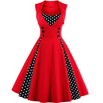 Women’s Vintage 50s/60s Polka Dot Swing Dress S–5XL – Sleeveless Summer Party Dress Elegant Casual Tunic Style