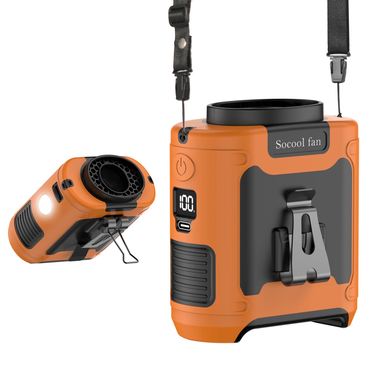 Socool 10000mAh Portable Waist & Neck Fan — Handheld Ultra-Strong Wind with Phone Charging & LED Light for Outdoor Work
