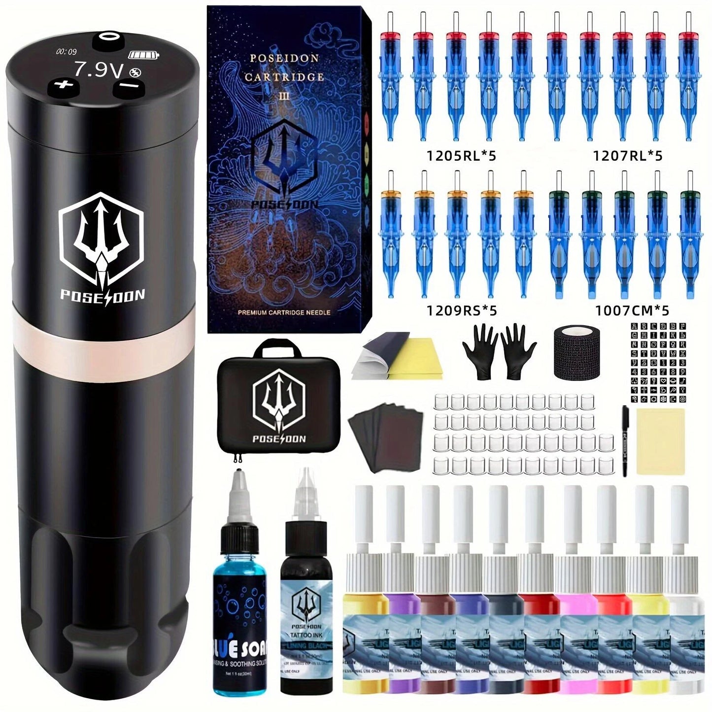 POSEIDON Wireless Rotary Tattoo Pen Set – High-Quality Coreless Motor Machine Kit for Professional Tattoo Artists