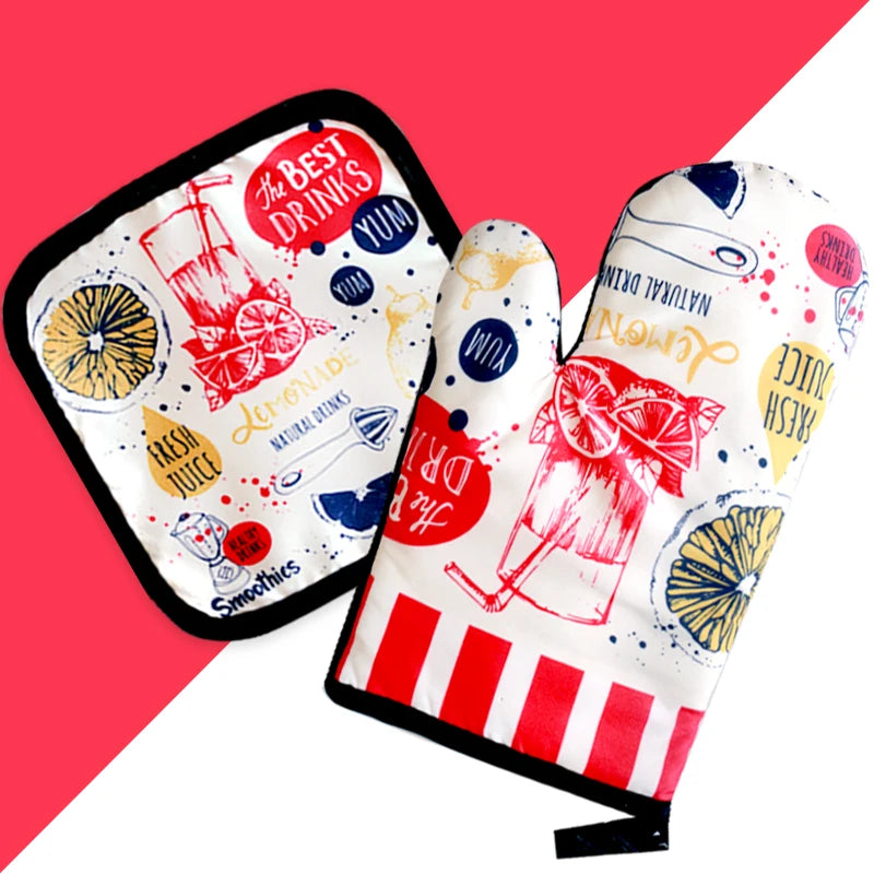 Custom Cartoon Microwave Oven Mitts & Potholder – Heat-Resistant Kitchen Gloves for BBQ, Baking & Cooking