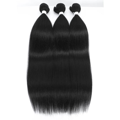 26" Ombre Straight Synthetic Hair Extensions – Smooth Weaving, Full Blue Hair Bundles from Root to End