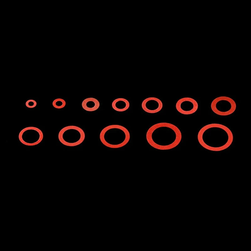 600Pcs Flat Washer Assortment Set – M10–M32 Red Steel & Fiber Insulation Sealing Rings for Fasteners, Bolts & Spacers