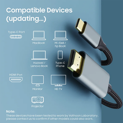 Vothoon USB-C to HDMI Cable Adapter – 4K 60Hz Type-C to HDMI, Thunderbolt 3 Compatible for MacBook Pro/Air, iPad Pro