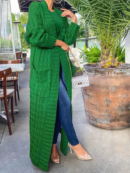 Knit Cardigan for Women – Long Green Crochet Jacket, Loose Long Sleeve Autumn/Spring Winter Sweater, 2023 Warm Jumper Coat
