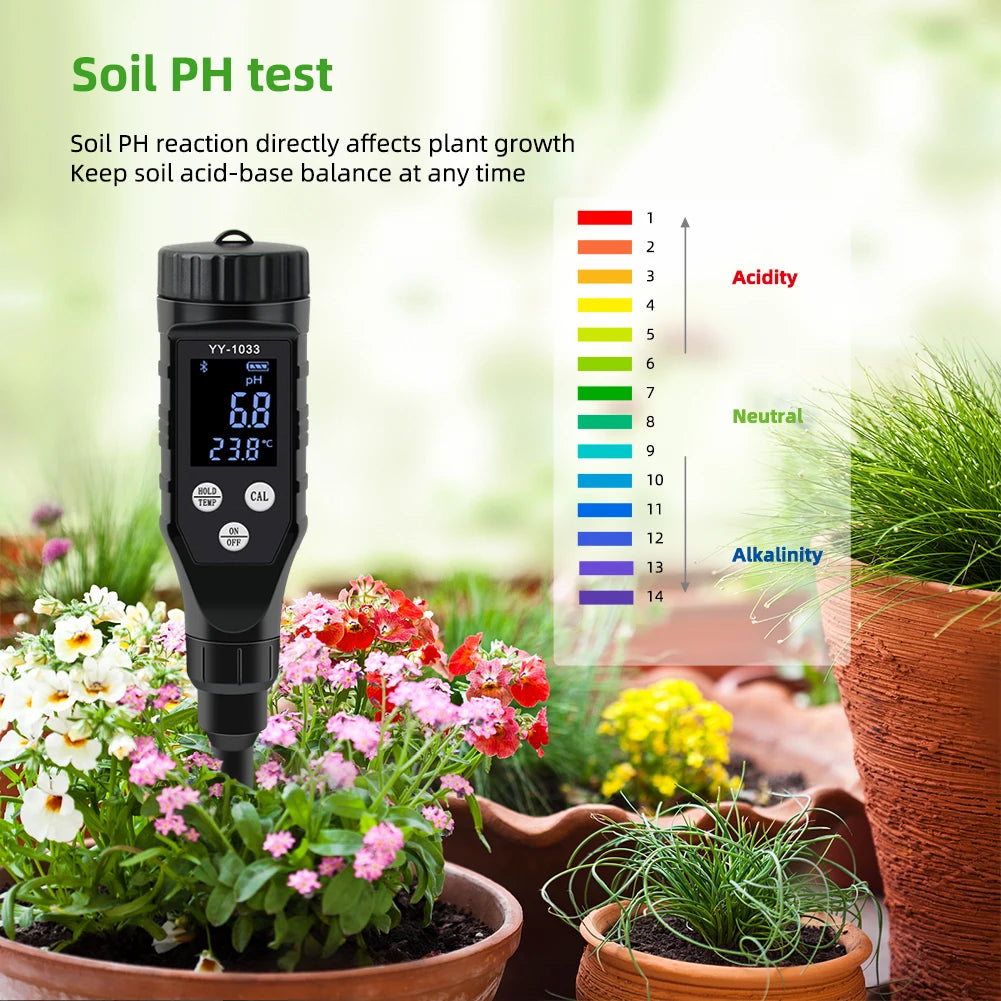 Smart Soil pH Meter 0.0-14.0pH - Bluetooth Soil Tester & Data Logger for Hydroponics, Garden & Farmland