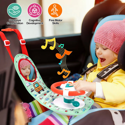 Baby Electric Steering Wheel Toy - Musical Simulated Driving Toy for Infant Car Seats, Hanging Baby Activity Toy for Ages 0–12 Months