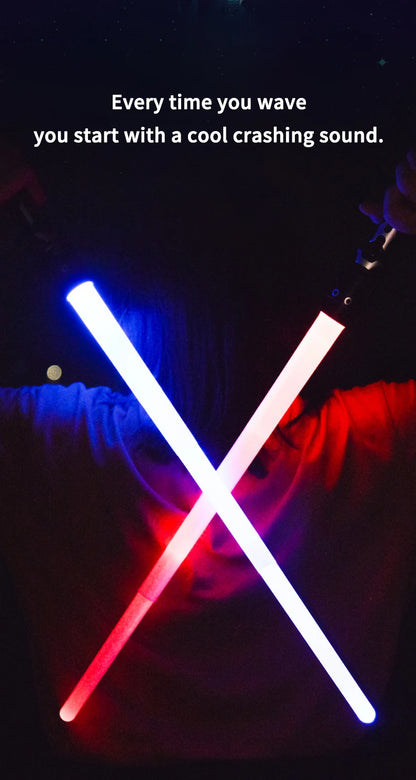 Colorful Glowing Laser Sword Toy – Red & Blue Double Saber with Music & Flashing Lights