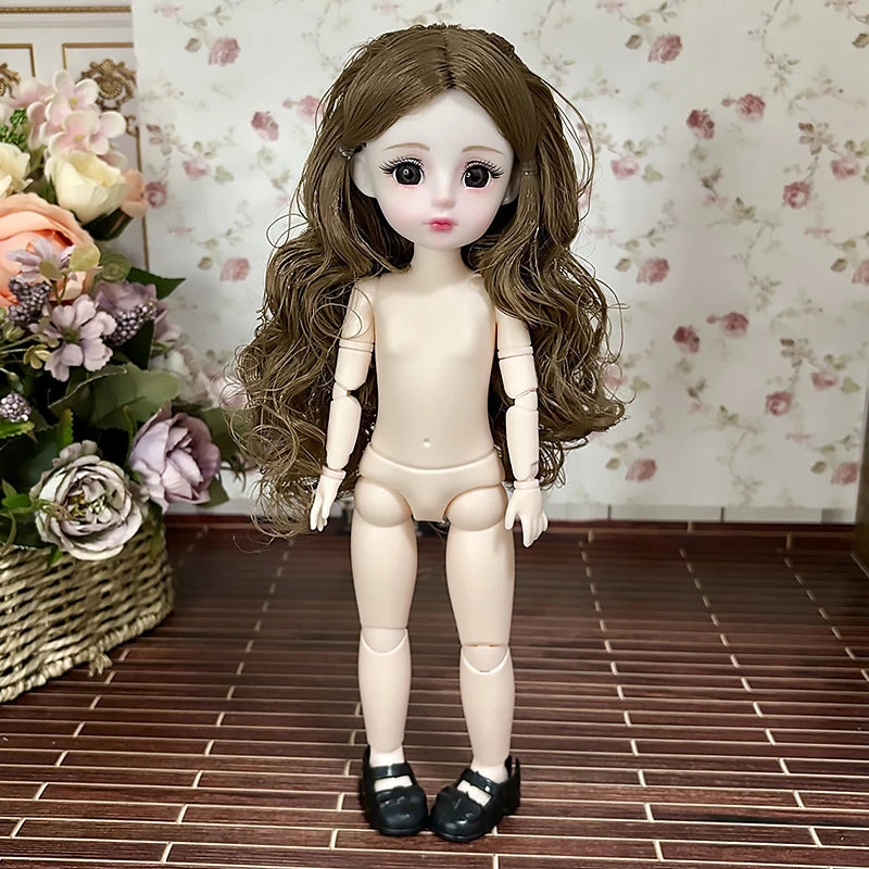 30cm 1/6 BJD Ball Jointed Doll – Starry Gray Eyes with Lolita Fashion Dress, DIY Toy Gift for Girls