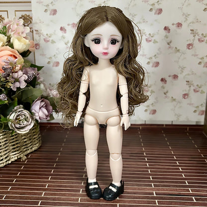 30cm 1/6 BJD Ball Jointed Doll – Starry Gray Eyes with Lolita Fashion Dress, DIY Toy Gift for Girls