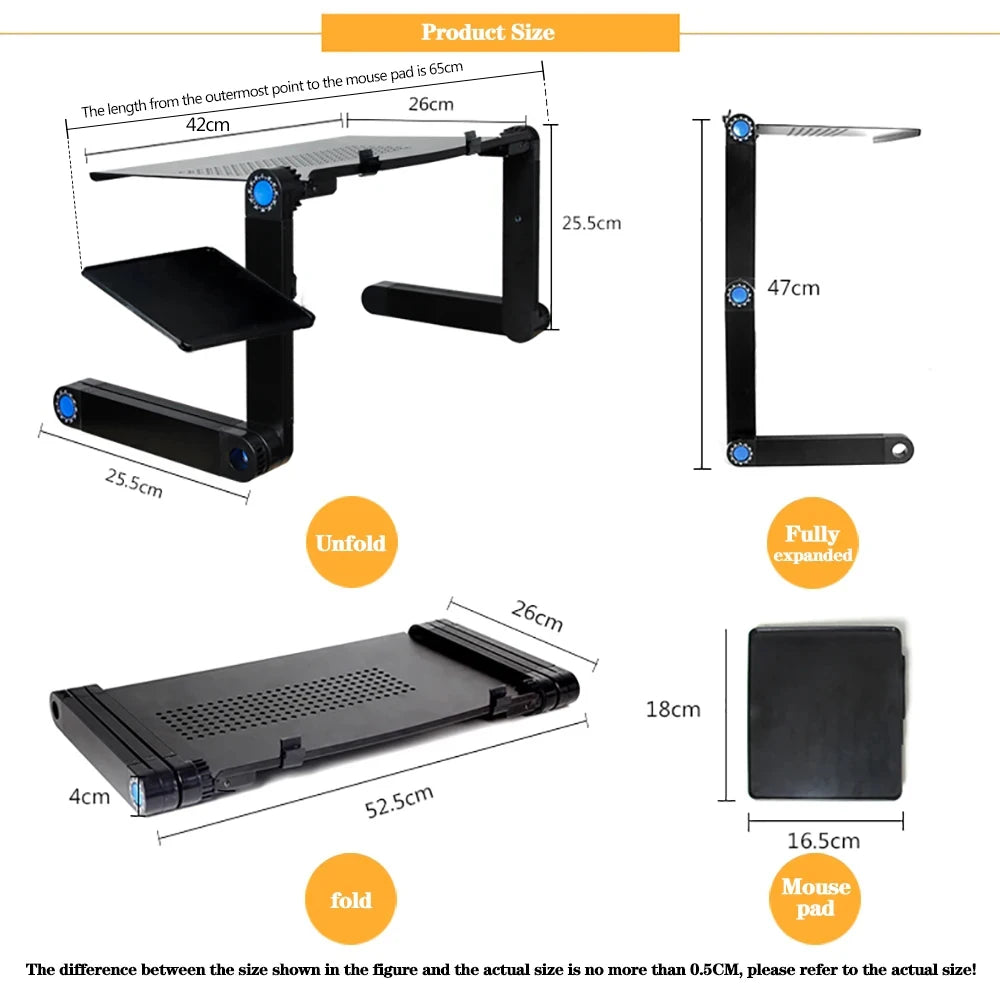 Adjustable Aluminum Laptop Desk Stand – Portable Ergonomic Lapdesk with Mouse Pad for Bed, Sofa & TV Use